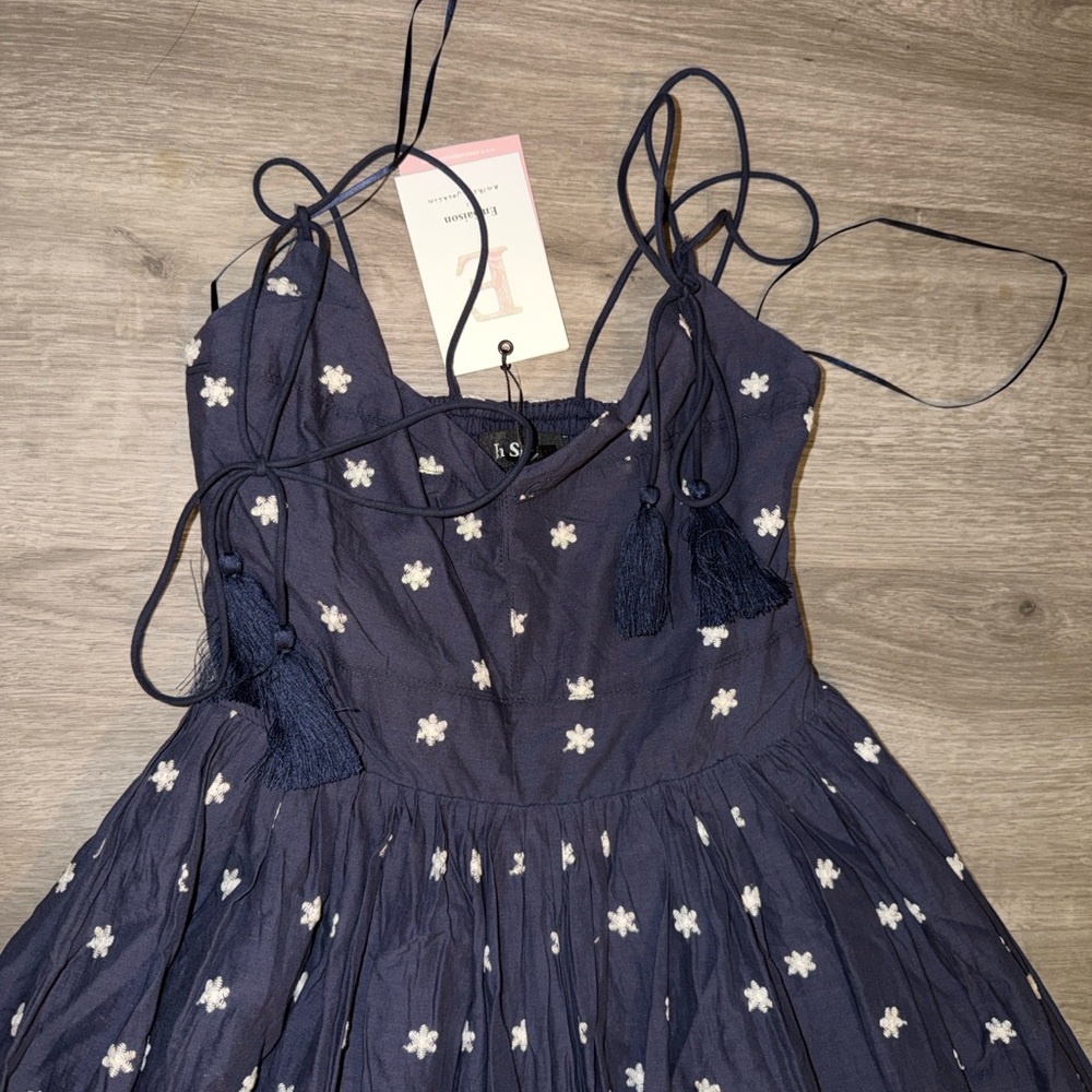 En Saison Nara Cotton Embroidered Tie-Strap Midi Dress - Picture 12 of 16